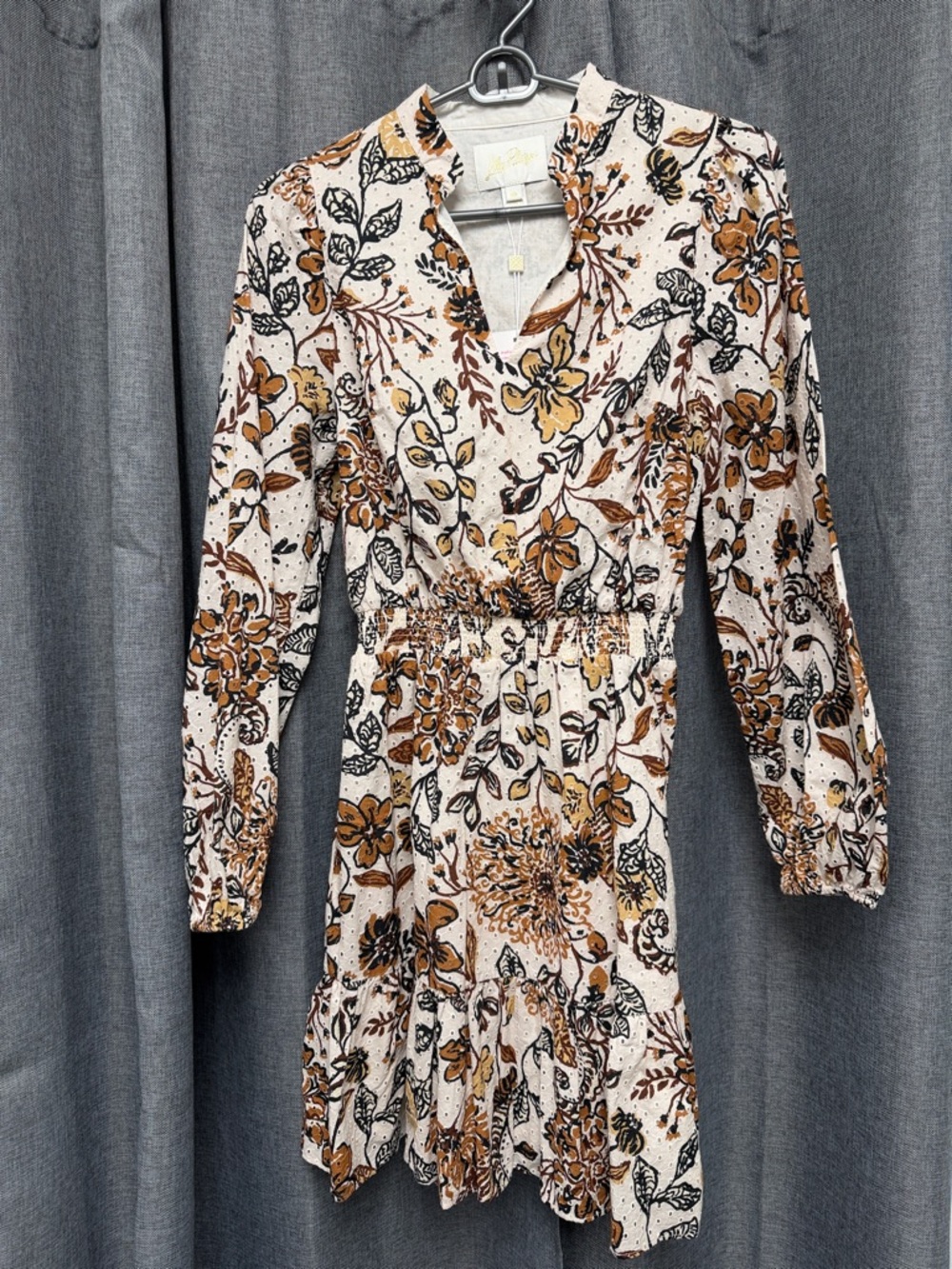 Lilly Pulitzer Beige Floral Smocked Long-Sleeve Dress